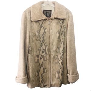 VINTAGE Torras Beige Wool and Snakeskin Leather Panel Jacket Size L